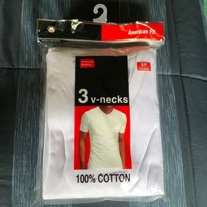 3 pack Small V-Neck white t-shirt. Brand new and never opened.